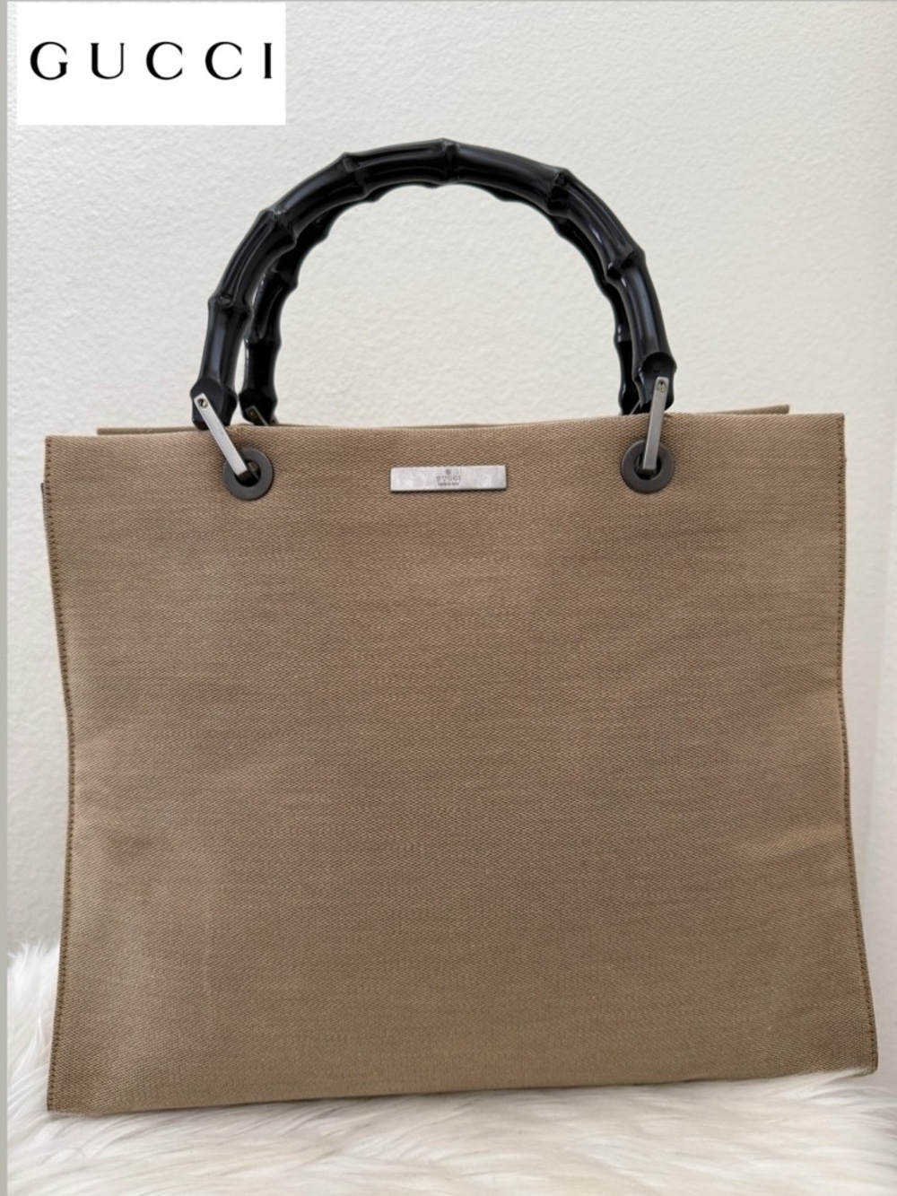 ***sold***GUCCI Bamboo Canvas Top Handle Bag